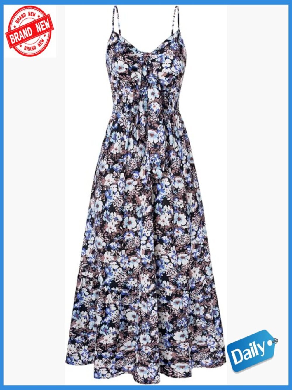 Summer Flowy Maxi Dress with Pockets Boho Spaghetti Strap Sun Dress